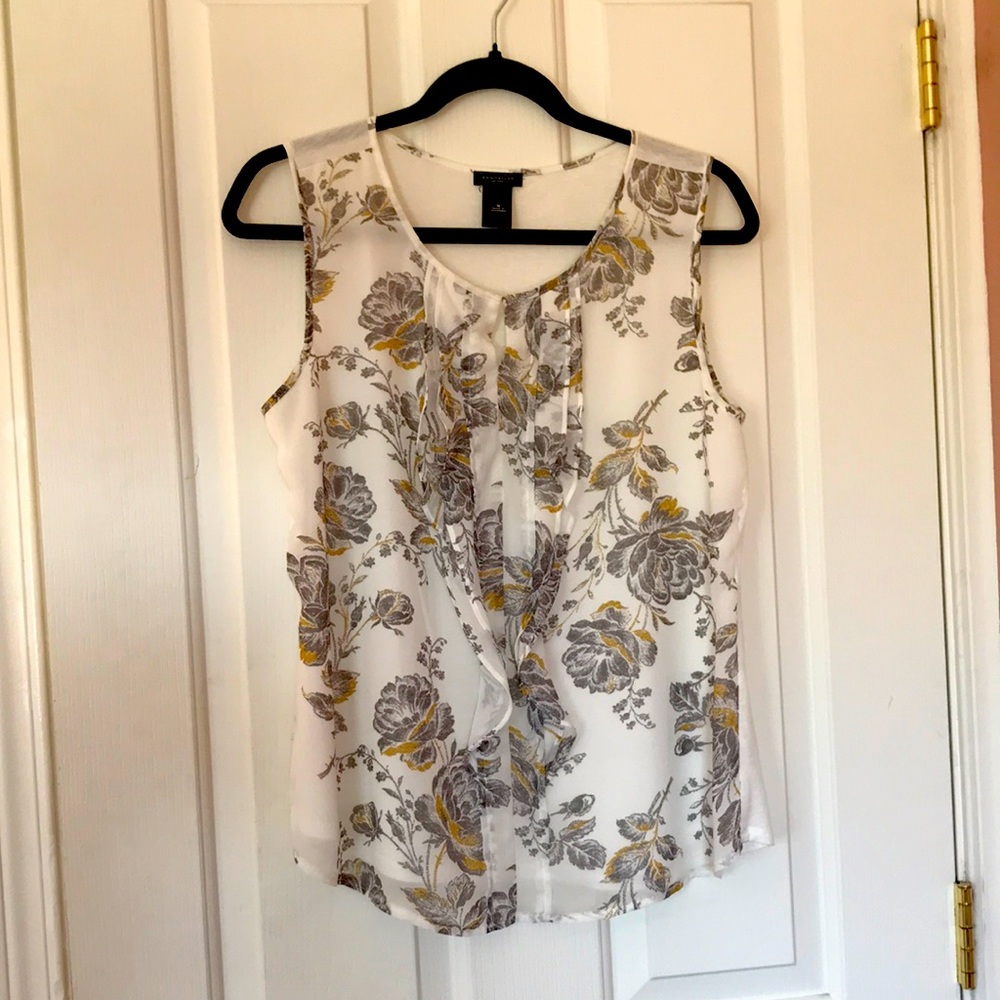 Ann Taylor Factory Sleeveless Dressy Multimedia Cream Top w/ Gray and Mustard